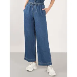 Vero Moda Blue Cotton Flared Trousers-picture-44