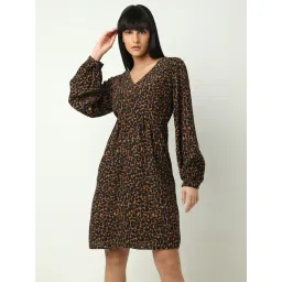 Vero Moda Brown & Black Printed A Line Dress-picture-27