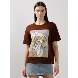 Vero Moda Brown Cotton Regular Fit Printed T-Shirt-picture-46