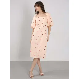Vero Moda Cream Cotton Straight Fit Printed Dress image 1