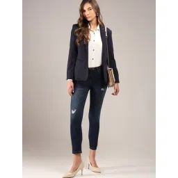 Vero Moda Dark Blue Cotton Distressed Regular Fit Mid Rise Jeans-picture-43