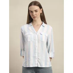 Vero Moda Dusty Blue & White Regular Fit Striped Shirt-picture-32