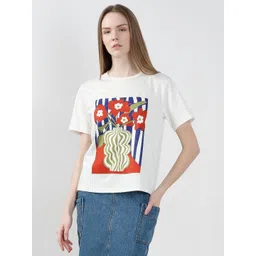 Vero Moda Floral Printed Round Neck Cotton T-Shirt-picture-27