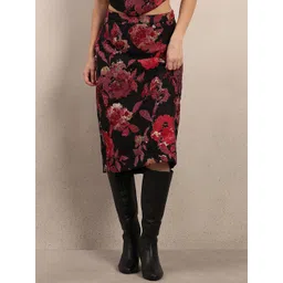 Vero Moda Floral Woven Design High-Rise Bodycon-Fit Back-Slit Midi Skirt-picture-33