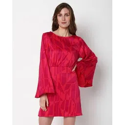 vero moda Geometric Print Boat-Neck A-Line Dress-picture-16