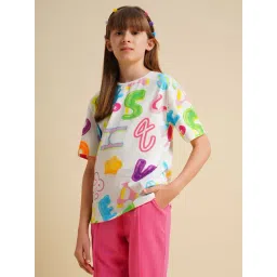 Vero Moda Girls Cloud Dancer Typographic Regular Fit White T-shirt-picture-26