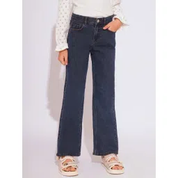 Vero Moda Girls Dark Blue Denim Cotton Blend Washed Jeans-picture-25