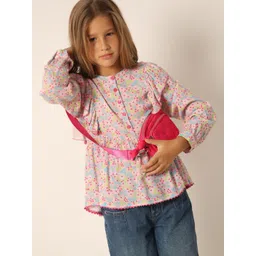 Vero Moda Girls Floral Printed Cuffed Sleeves Gathered Cotton Peplum Top-picture-14