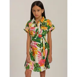Vero Moda Girls Floral Printed Pure Cotton Shirt Mini Dress-picture-26