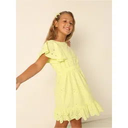 Vero Moda Girls Floral Self Design Embroidered Flutter Sleeve Pure Cotton A-Line Dress-picture-17