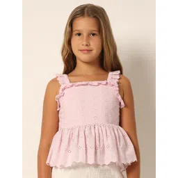 Vero Moda Girls Self Design Gathered Cotton Peplum Top With Hat-picture-28