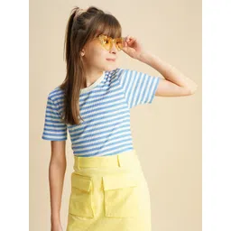 Vero Moda Girls Striped Drop-Shoulder Sleeves Pockets T-shirt-picture-48