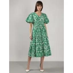 Vero Moda Green Cotton Fit And Flare Printed Dress-picture-25
