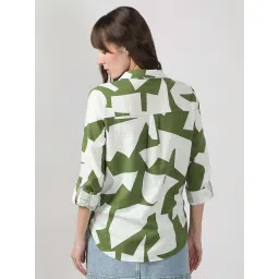 Vero Moda Green Cotton Linen Regular Fit Printed Shirt image 2