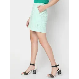 Vero Moda Green Cut Work Cotton Shorts image 3