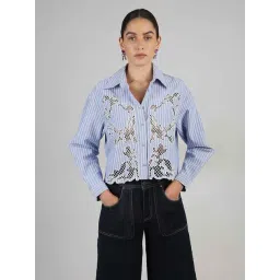 Vero Moda Lavender & White Cotton Self Design Shirt-picture-32