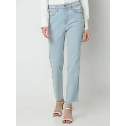 Vero Moda Light Blue Cotton Straight Fit High Rise Jeans-picture-17
