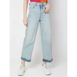 Vero Moda Light Blue Cotton Straight Fit High Rise Jeans-image-21