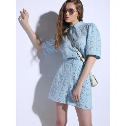 Vero Moda Light Blue Self Design Shorts-image-11