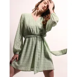 Vero Moda Mint Green Self Design Wrap Dress-picture-17