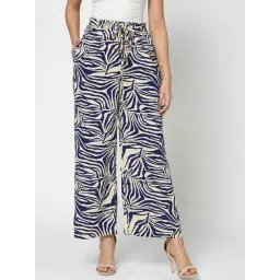Vero Moda Off White & Blue Printed High Rise Pants-picture-40
