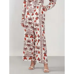 Vero Moda Off White Cotton Flared Fit Printed Trousers-picture-20