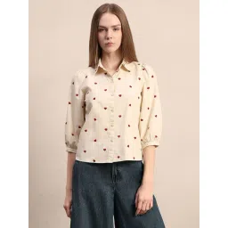 Vero Moda Off White Cotton Regular Fit Embroidered Shirt-picture-35