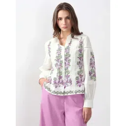 Vero Moda Off White Cotton Regular Fit Floral Print Shirt-picture-37