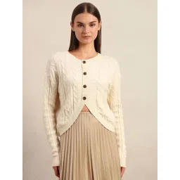 Vero Moda Off White Regular Fit Self Pattern Cardigan image 1