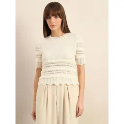 Vero Moda Off White Regular Fit Self Pattern Top-image-8
