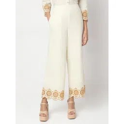 Vero Moda Off White Self Design High Rise Pants-picture-36