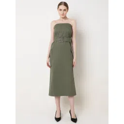 Vero Moda Olive Cotton Regular Fit Midi Dress image 2