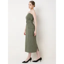 Vero Moda Olive Cotton Regular Fit Midi Dress image 4