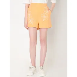 Vero Moda Orange & White Cotton Embroidered Shorts-picture-12