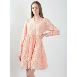Vero Moda Peach Cotton Flare Fit Embroidered Dress-picture-35