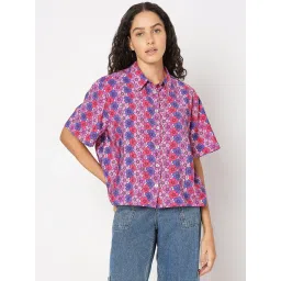 Vero Moda Pink & Purple Cotton Floral Print Shirt image 2