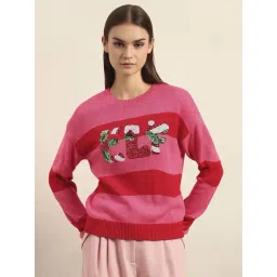 Vero Moda Pink Regular Fit Color-Block Sweater-picture-26