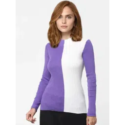 Vero Moda Purple & White Cotton Color-Block Sweater-picture-40