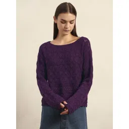 Vero Moda Purple Cotton Regular Fit Textured Sweater-picture-34