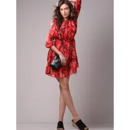Vero Moda Red & Black Floral Print A Line Dress-picture-44