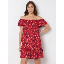 Vero Moda Red & Blue Floral Print A Line Dress-picture-41