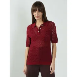 Vero Moda Red Regular Fit Self Pattern Polo T-Shirt-picture-23