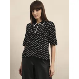 Vero Moda Self Design Polo Collar Relaxed Fit Pure Cotton T-shirt-picture-38