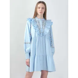 Vero Moda Sky Blue Cotton Flare Fit Embroidered Dress-picture-25
