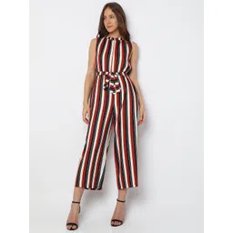 Vero Moda Striped High Neck Basic Jumpsuit With Waist Tie-Ups-picture-21