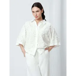 Vero Moda White Cotton Regular Fit Embroidered Shirt-image-34