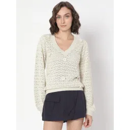 Vero Moda White Cotton Self Design Full Sleeves Sweater-picture-46