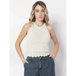 Vero Moda White Cotton Self Design Sleeveless Tops-picture-34