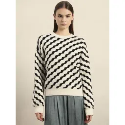 Vero Moda White Regular Fit Striped Sweater-image-30