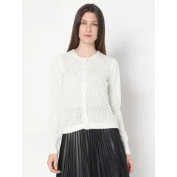 Vero Moda White Self Design Full Sleeves Cardigan-picture-28